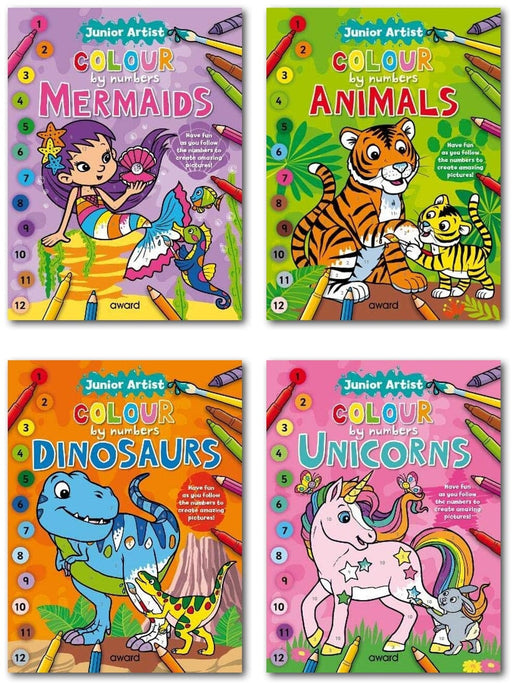Junior Artist Colour By Numbers by Angela Hewitt 4 Books Collection set - Ages 5+ - Paperback 5-7 Award Publications Ltd