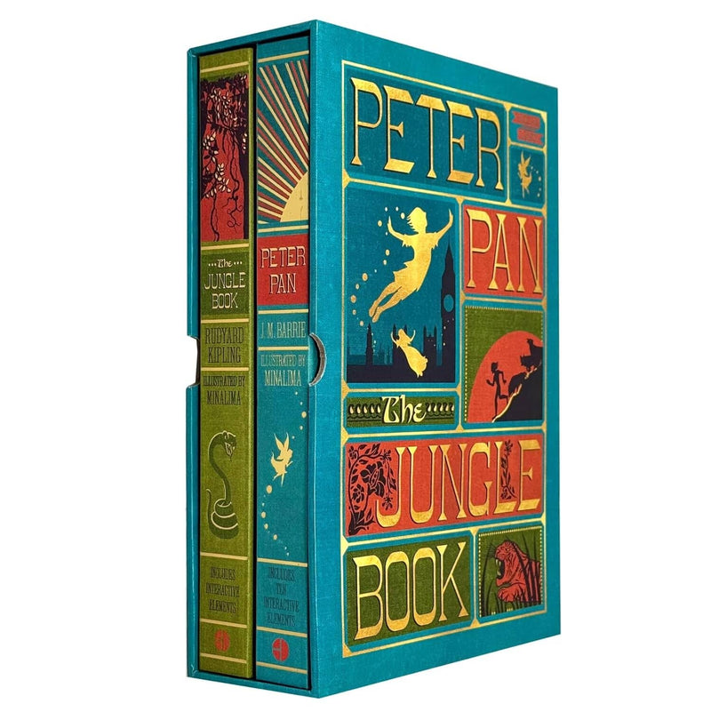 The Jungle Book & Peter Pan by Rudyard Kipling & J. M Barrie (Minalima Edition) 2 Books Box Set - Ages 8+ - Hardback 9-14 Wilco Books