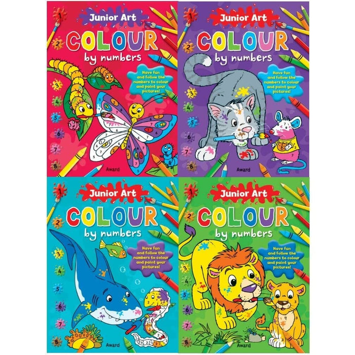Junior Art Colour By Numbers 4 Books Collection Set - Ages 3+ - Paperback 0-5 Award Publications Ltd
