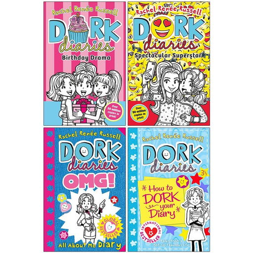 Dork Diaries Series By Rachel Renee Russell 4 Books Collection Set - Ages 9-11 - Paperback 9-14 Simon & Schuster