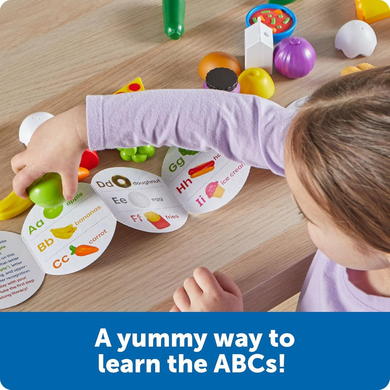 Learning Resources A to Z 26 Mini Alphabet Foods, Storage Bucket & Guide!: Play Kitchen, Pretend Play, Preschool Toys - Ages 3+ - Educational Toy 3-5 Learning Resources