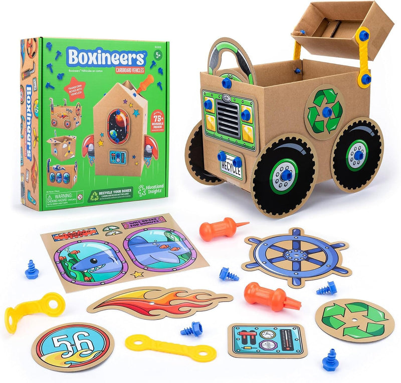 Learning Resources Boxineers Cardboard Vehicles: Transform Boxes INTO Vehicles! (Mix & Match 75+ Reusable Pieces!) - Ages 5+ - Educational Toy Educational Toys Learning Resources