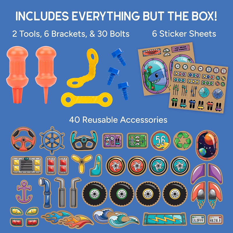 Learning Resources Boxineers Cardboard Vehicles: Transform Boxes INTO Vehicles! (Mix & Match 75+ Reusable Pieces!) - Ages 5+ - Educational Toy Educational Toys Learning Resources