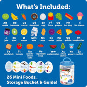 Learning Resources A to Z 26 Mini Alphabet Foods, Storage Bucket & Guide!: Play Kitchen, Pretend Play, Preschool Toys - Ages 3+ - Educational Toy 3-5 Learning Resources