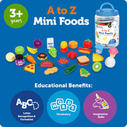Learning Resources A to Z 26 Mini Alphabet Foods, Storage Bucket & Guide!: Play Kitchen, Pretend Play, Preschool Toys - Ages 3+ - Educational Toy 3-5 Learning Resources