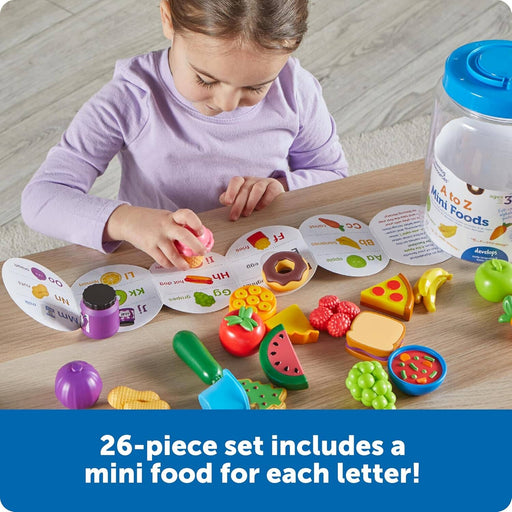 Learning Resources A to Z 26 Mini Alphabet Foods, Storage Bucket & Guide!: Play Kitchen, Pretend Play, Preschool Toys - Ages 3+ - Educational Toy 3-5 Learning Resources
