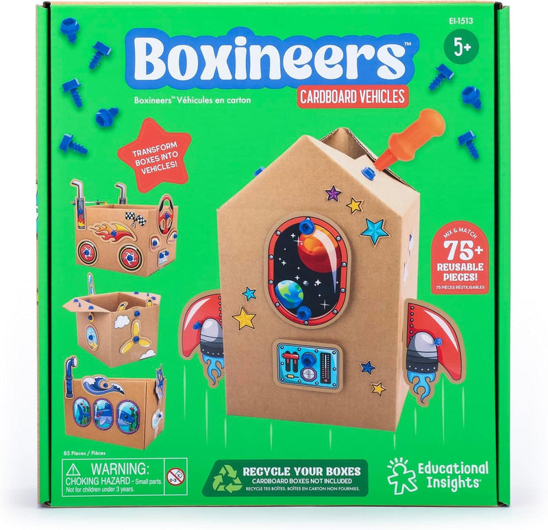Learning Resources Boxineers Cardboard Vehicles: Transform Boxes INTO Vehicles! (Mix & Match 75+ Reusable Pieces!) - Ages 5+ - Educational Toy Educational Toys Learning Resources