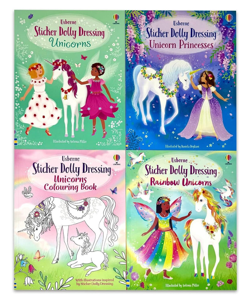 Usborne: Sticker Dolly Dressing Unicorns Pack by Fiona Watt 4 Books Collection Box Set - Ages 5+ - Paperback 5-7 Usborne Publishing Ltd
