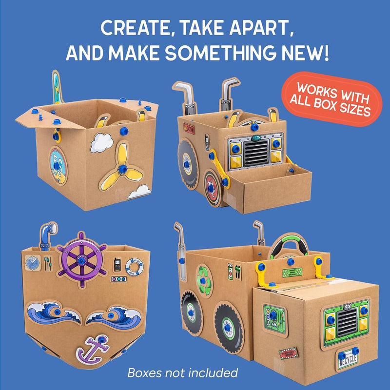 Learning Resources Boxineers Cardboard Vehicles: Transform Boxes INTO Vehicles! (Mix & Match 75+ Reusable Pieces!) - Ages 5+ - Educational Toy Educational Toys Learning Resources