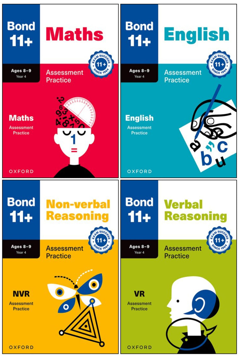 Bond 11+ Year 4 Assessment Practice Papers Collection 4 Books Set - Ages 8-9 - Paperback