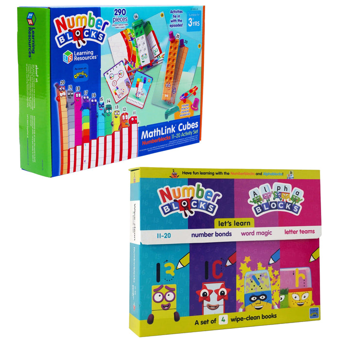 Numberblocks and Alphablocks: Numbers and Letters 4 Books Wipe-Clean & MathLink Cubes Numberblocks 11-20 Activity Set - Ages 3+ 0-5 Various