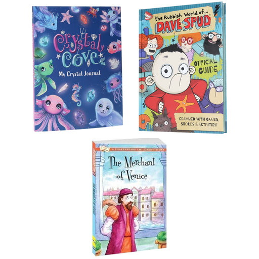 The Merchant of Venice: A Shakespeare Children's Story, Rubbish World of Dave Spud Official Guide & Crystal Cove Journal: 3 Books Collection Set - Ages 7-9 - Hardback/Paperback 7-9 Sweet Cherry Publishing