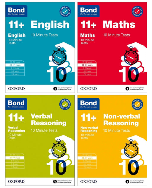 Bond 11+ 10 Minute Tests (Year 10 - 11+) By Oxford 4 Books Collection Set - Paperback 9-14 Oxford University Press