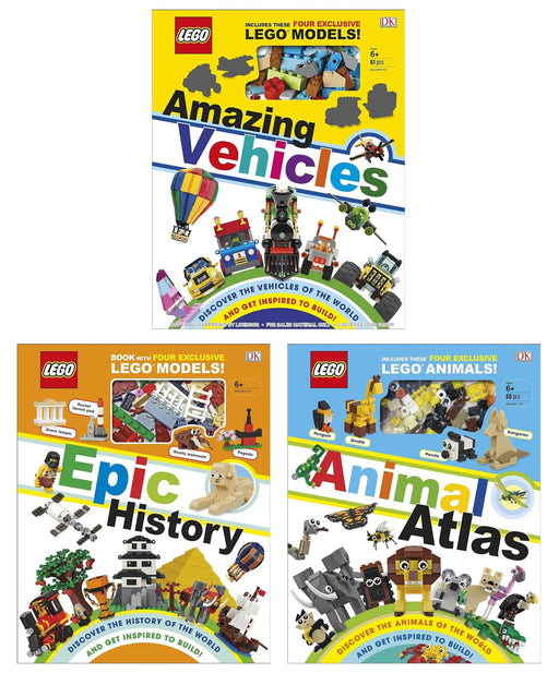 LEGO Amazing Vehicles, Animal Atlas & Epic History By Rona Skene 3 Books Collection Set - Ages 7-9 - Hardback 7-9 DK