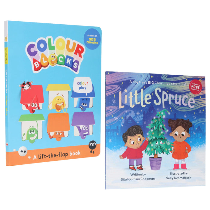 Little Spruce: A tiny tree’s BIG Christmas adventure & Colourblocks Colour Play: A Lift the Flap 2 Books Collection Set - Ages 3-6 - Board book/Paperback 3-5 Sweet Cherry Publishing