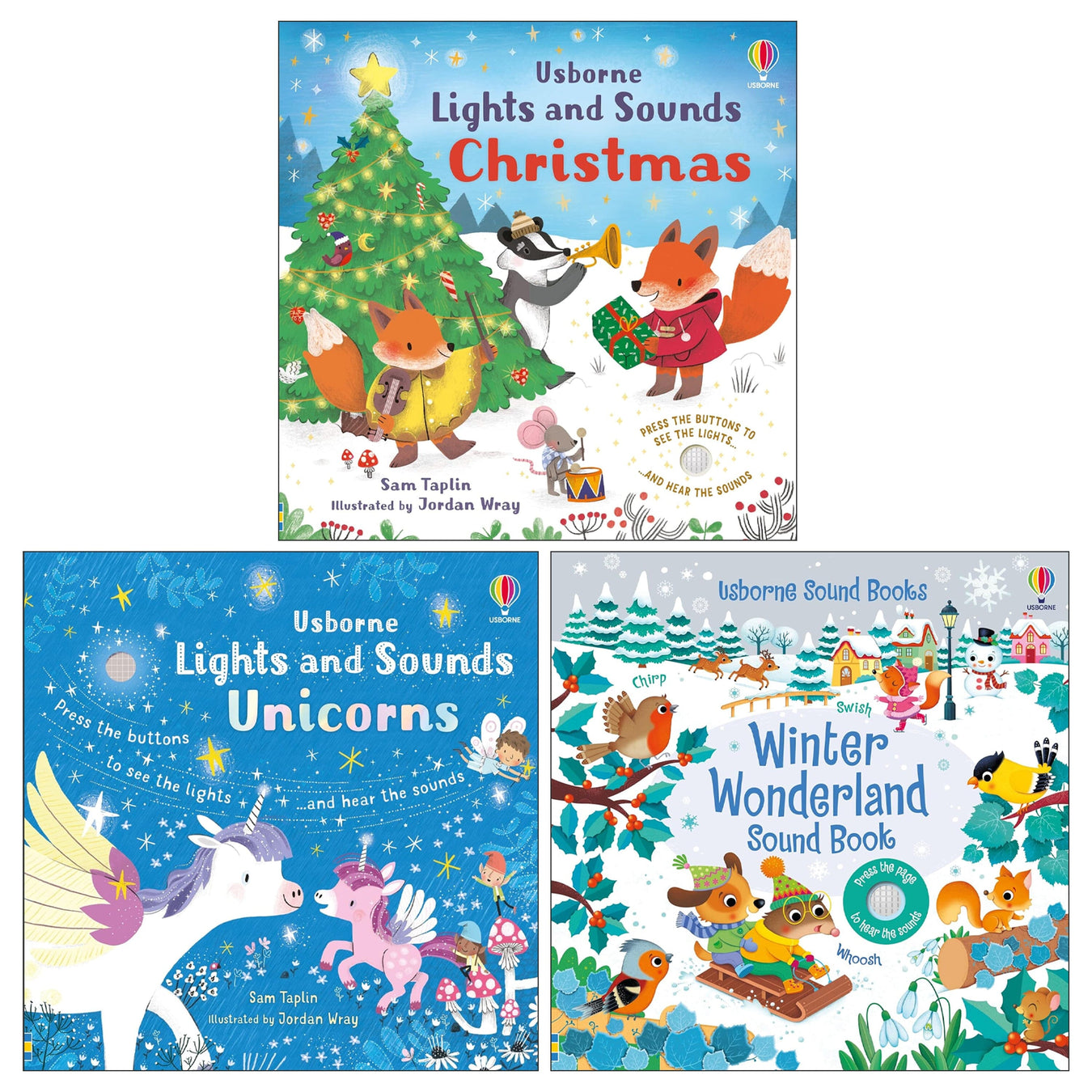 Usborne Lights and Sounds: Christmas, Unicorns & Winter Wonderland by Sam Taplin 3 Books Collection Set - Ages 0-2 - Board Book 0-5 Usborne Publishing Ltd