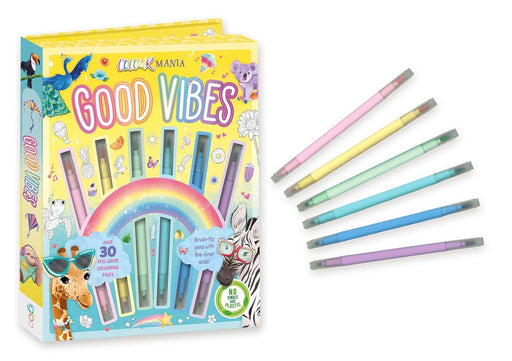 Colour Mania Good Vibes (Colouring Kit With Brush Tip Pens With Fine-Liner Ends) - Ages 3-6 - Paperback 3-5 Igloo Books