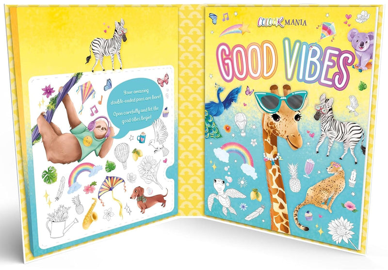 Colour Mania Good Vibes (Colouring Kit With Brush Tip Pens With Fine-Liner Ends) - Ages 3-6 - Paperback 3-5 Igloo Books