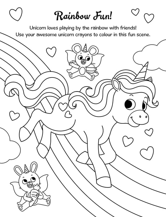Super Cute Unicorns Colouring Book With 16 Stackable Unicorn Crayons! - Ages 3-6 - Paperback 3-5 Igloo Books