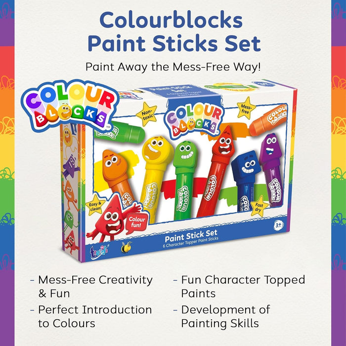 Colour Blocks Paint Sticks For Kids With 6 Character Topper Paint Sticks - Ages 3+ Years 3-5 TRENDS UK LTD