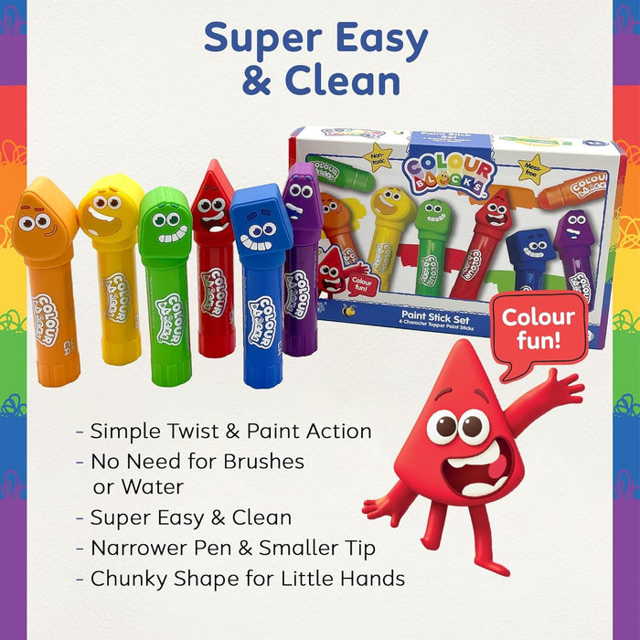 Colour Blocks Paint Sticks For Kids With 6 Character Topper Paint Sticks - Ages 3+ Years 3-5 TRENDS UK LTD