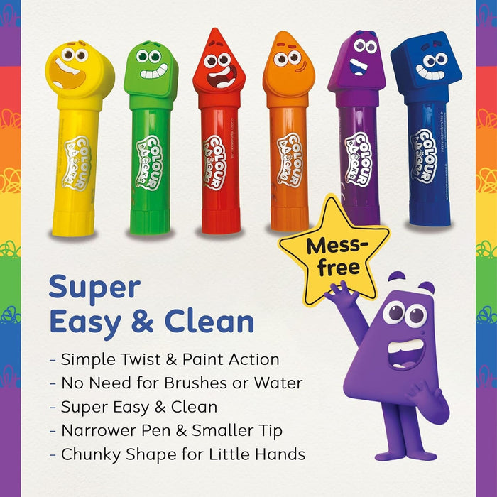 Colour Blocks Paint Sticks For Kids With 6 Character Topper Paint Sticks - Ages 3+ Years 3-5 TRENDS UK LTD