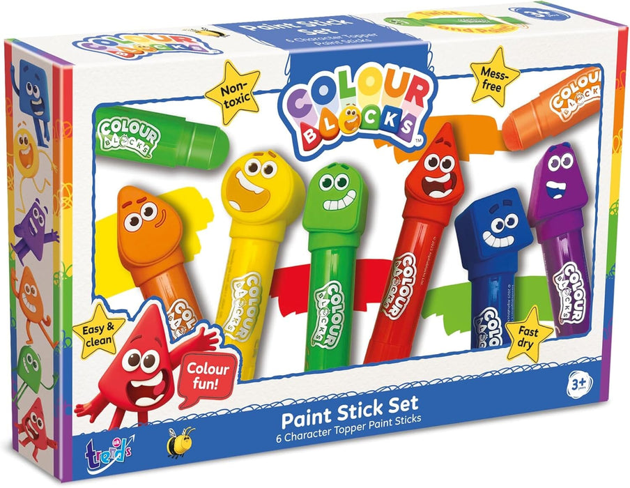 Colour Blocks Paint Sticks For Kids With 6 Character Topper Paint Sticks - Ages 3+ Years 3-5 TRENDS UK LTD