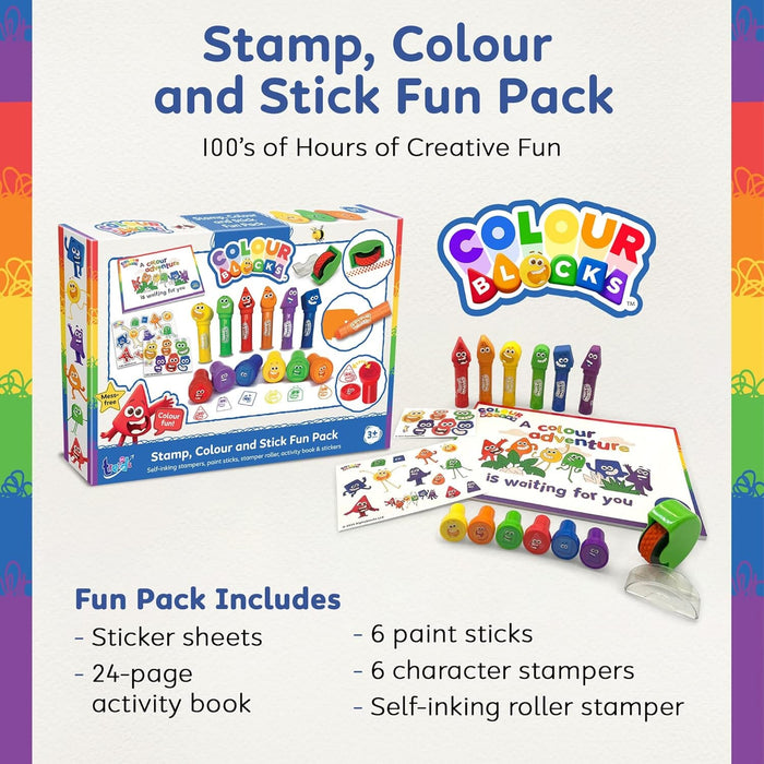Colour Blocks: Stamp, Colour & Stick Fun Pack: Self-Inking Stampers, Paint Sticks, Stamper Roller, Activity Book & Stickers - Ages 3+ 3-5 TRENDS UK LTD