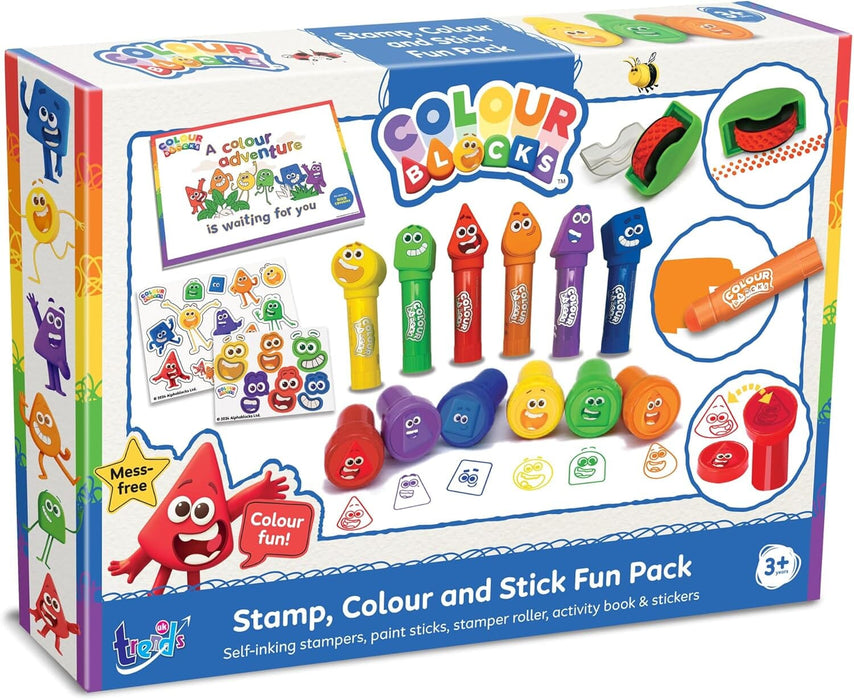 Colour Blocks: Stamp, Colour & Stick Fun Pack: Self-Inking Stampers, Paint Sticks, Stamper Roller, Activity Book & Stickers - Ages 3+ 3-5 TRENDS UK LTD