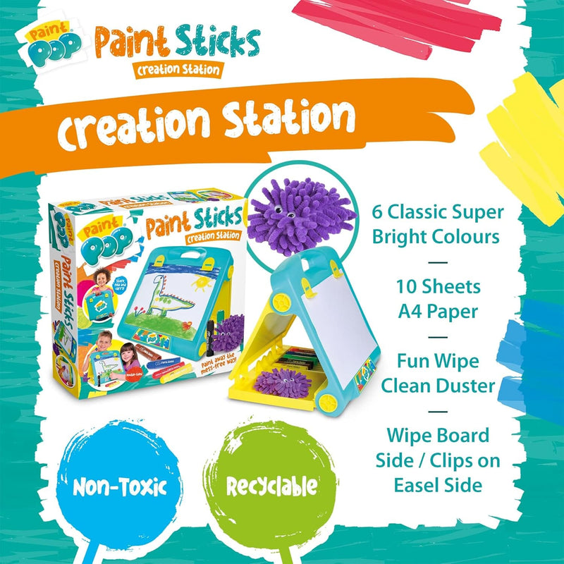 Paint Pop - Creation Station Portable Table Top Easel For Kids - Foldable for Storage, Double Sided with Wipeable Whiteboard - Includes 6 Paint Sticks, Duster and Paper Clips - Ages 3+ 3-5 TRENDS UK LTD