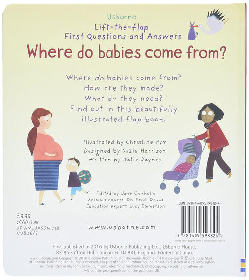 Where Do Babies Come from? (Usborne: Lift-The-Flap First Questions & Answers) - Ages 3-5 - Board Book 3-5 Usborne Publishing Ltd