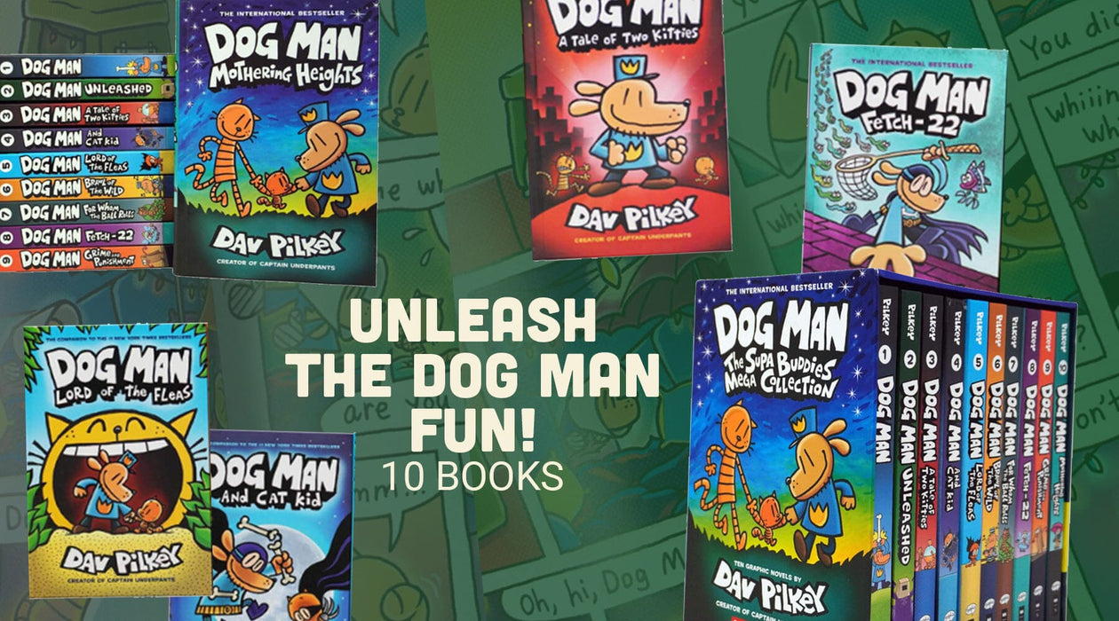 Dog Man 1-10: The Supa Buddies Mega Collection by Dav Pilkey 10 Books Box Set - Ages 6-12 - Hardback 7-9 Scholastic