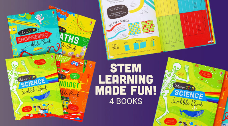 Usborne Stem Series 4 Books Collection Set (Science Scribble, Technology Scribble, Engineering Scribble, Maths Scribble) - Ages 7-11 - Hardback 7-9 Usborne Publishing Ltd