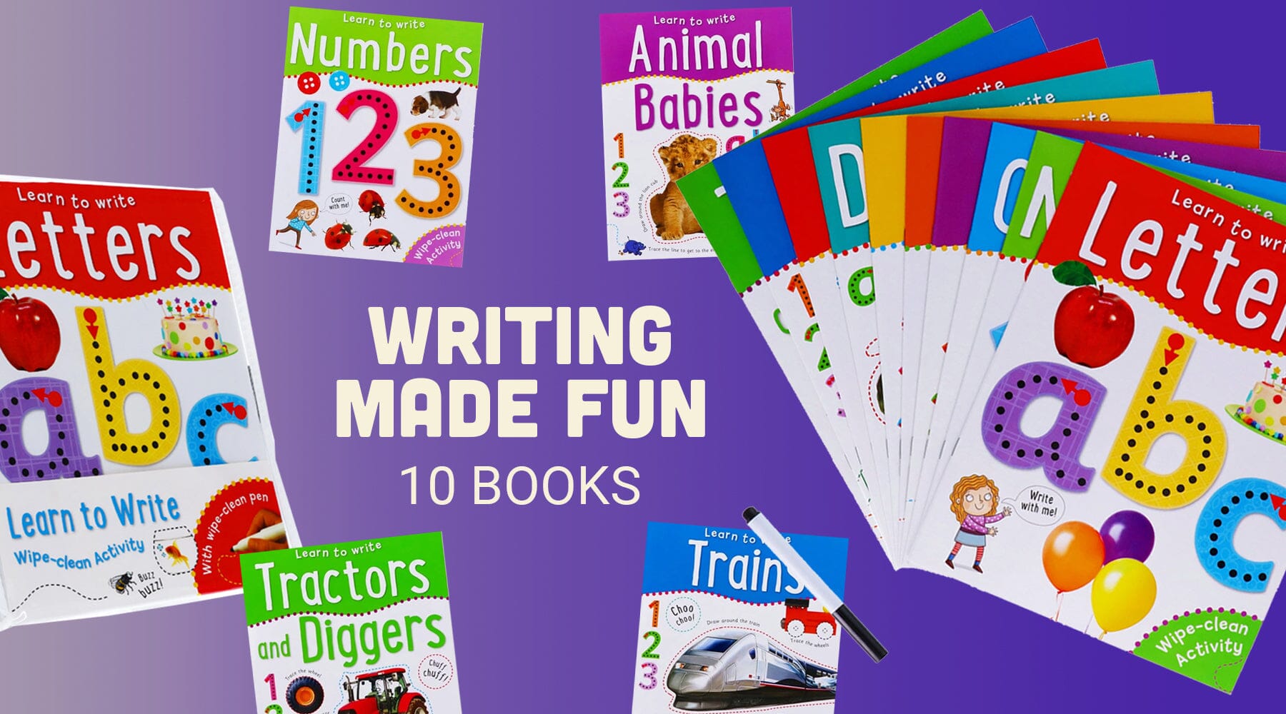 Wipe Clean Learn to Write Activity 10 Book Set Collection Pack