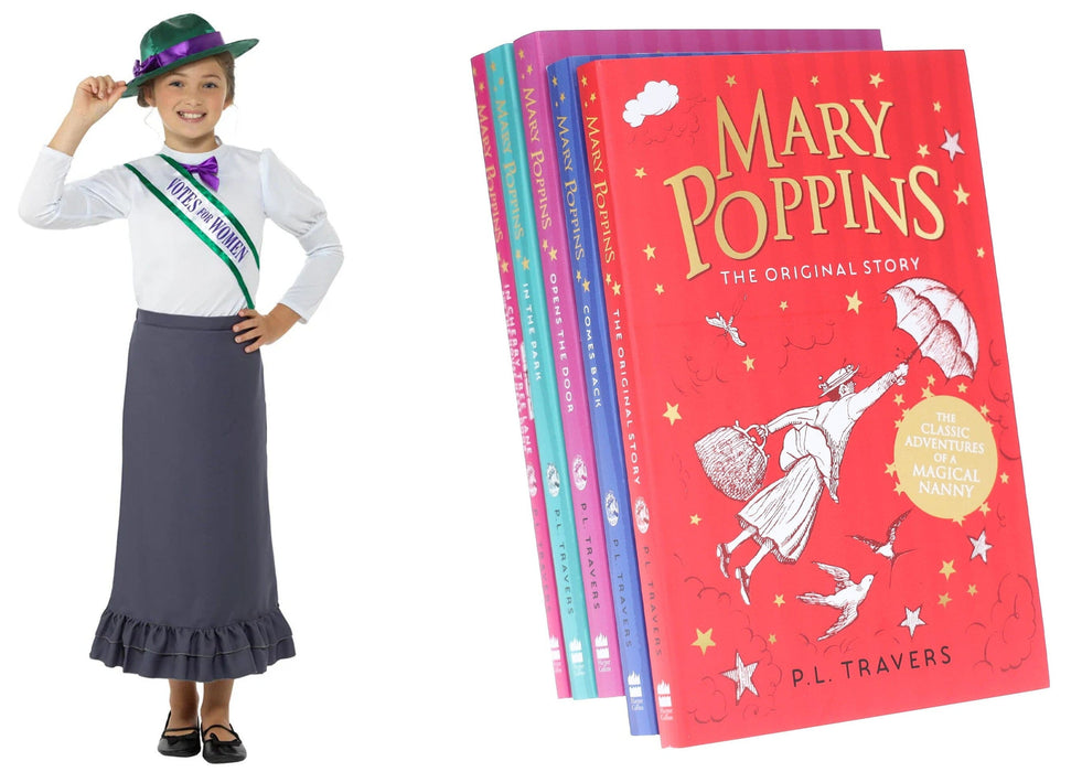 Mary Poppins By P. L. Travers 5 Books Collection Set With Victorian Suffragette Costume 9-14 HarperCollins Publishers