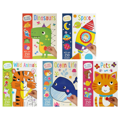 JOBLOT 7 - My First Stickers Dinosaurs, Pets, Space, Wild Animals & Ocean Life: 5 Titles 68 Activity Books Collection with Over 250 stickers in each book - Age 3-5- Paperback 0-5 Make Believe Ideas
