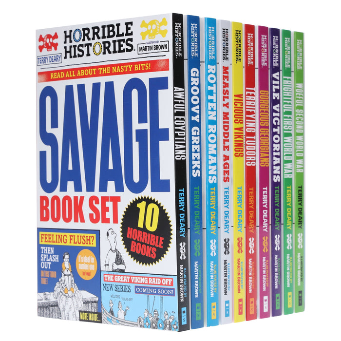 Horrible Histories Savage 10 Book Collection Set By Terry Deary - Ages 8-12 - Paperback 9-14 Scholastic