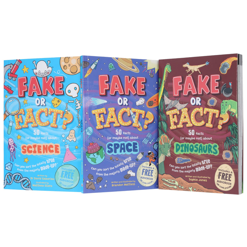 Fake or Fact? Series About (Dinosaurs, Space & Science) Illustrated 3 Books Collection Set (Includes a Free Audiobook!) - Ages 7-9 - Paperback 7-9 Sweet Cherry Publishing