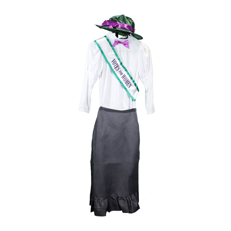 Smiffys Victorian Suffragette Costume, Grey with Skirt, Attached Blouse, Sash & Hat, Girls Fancy Dress, Child Dress Up Costumes 3-5 Smiffys