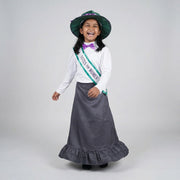 Smiffys Victorian Suffragette Costume, Grey with Skirt, Attached Blouse, Sash & Hat, Girls Fancy Dress, Child Dress Up Costumes 3-5 Smiffys