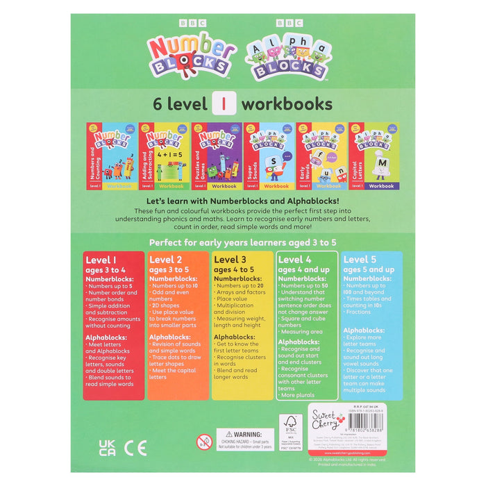 Numberblocks and Alphablocks Level 1 Collection 6 Workbooks Set With Fun Stickers - Ages 3-5 - Paperback 3-5 Sweet Cherry Publishing