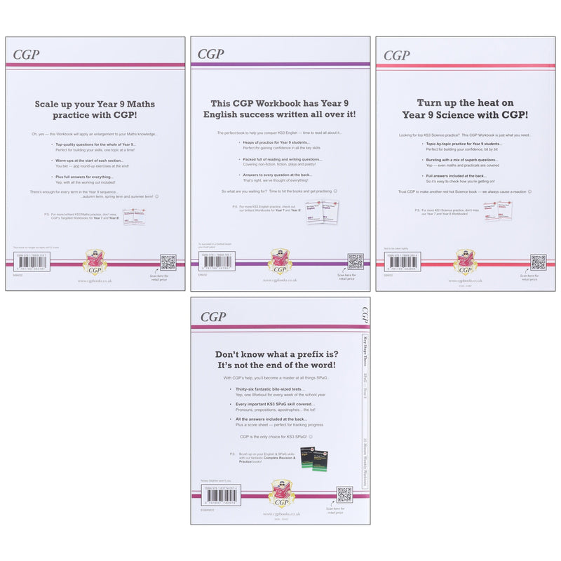 CGP KS3 (Year 9) Targeted Workbook Bundle (Includes Answers) 4 Books Collection Set - Paperback 9-14 Coordination Group Publications Ltd (CGP)