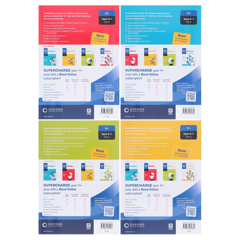 Bond 11+ Maths and English Verbal & Non-Verbal Reasoning Assessment Practice 4 Books Collection Set – Ages 6-7 years- Paperback 5-7 Oxford University Press