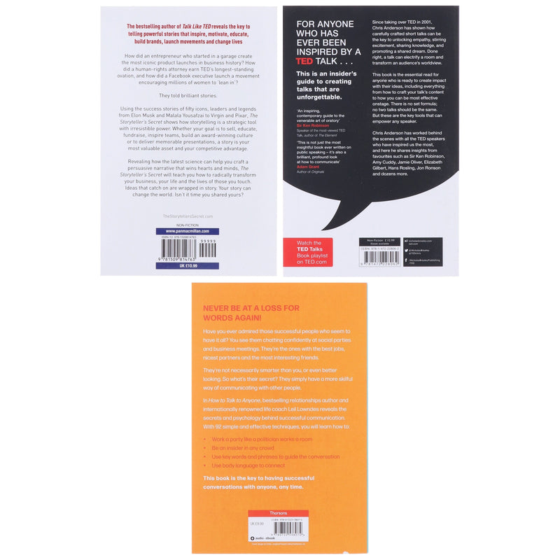 How to Talk to Anyone, TED Talks & The Storyteller's Secret 3 Books Collection Set - Non Fiction - Paperback Non-Fiction Various