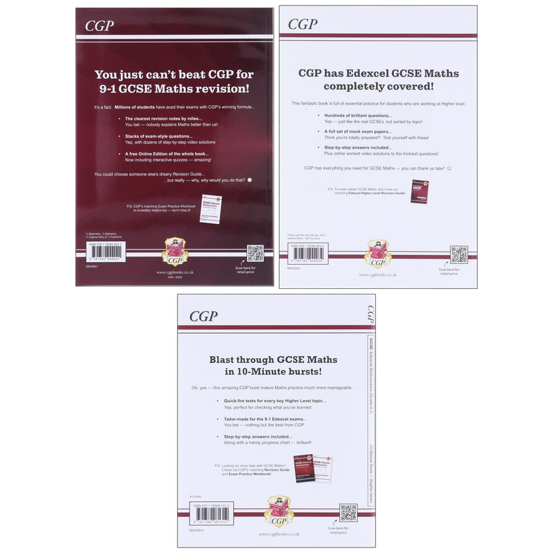 CGP GCSE Maths Edexcel Exam Revision Guide: Higher Level (Includes Online Edition, Videos & Quizzes) 3 Books Set - Paperback Young Adult Coordination Group Publications Ltd (CGP)