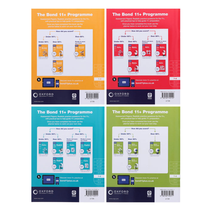 Bond 11+, Assessment Papers (Year 7-8) By Oxford 4 Books Collection Set - Paperback 7-9 Oxford University Press