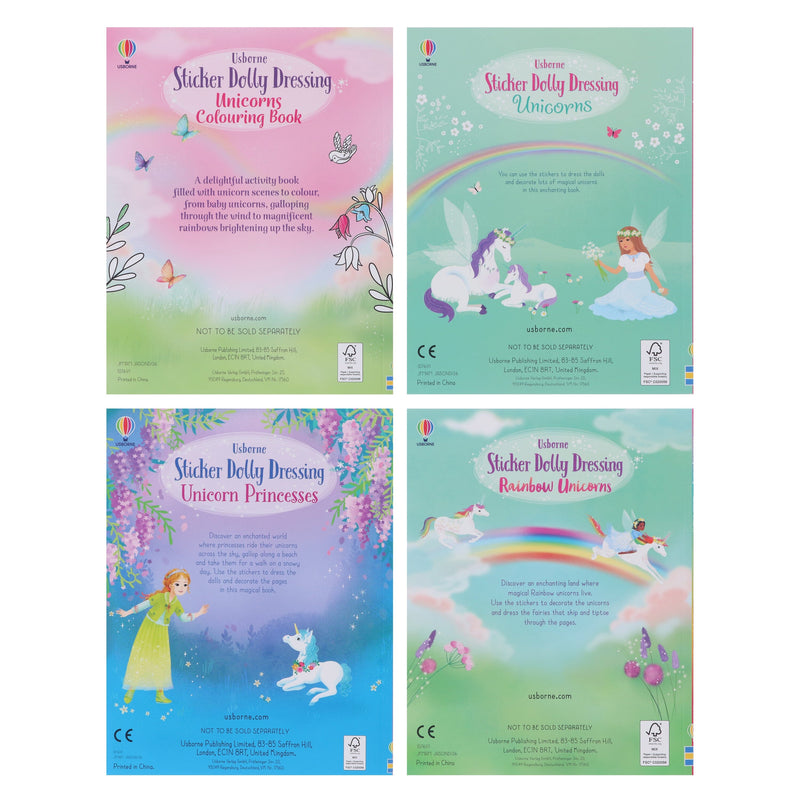 Usborne: Sticker Dolly Dressing Unicorns Pack by Fiona Watt 4 Books Collection Box Set - Ages 5+ - Paperback 5-7 Usborne Publishing Ltd