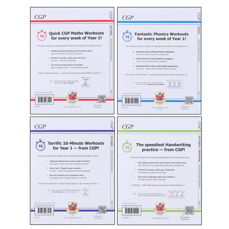 CGP KS1 (Year 1) 10-Minute Weekly Workouts Collection 4 Books Set - Ages 5-7 - Paperback 5-7 Coordination Group Publications Ltd (CGP)