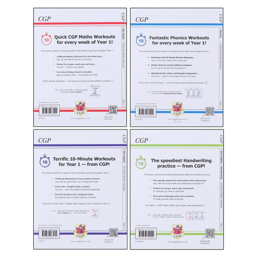 CGP KS1 (Year 1) 10-Minute Weekly Workouts Collection 4 Books Set - Ages 5-7 - Paperback 5-7 Coordination Group Publications Ltd (CGP)