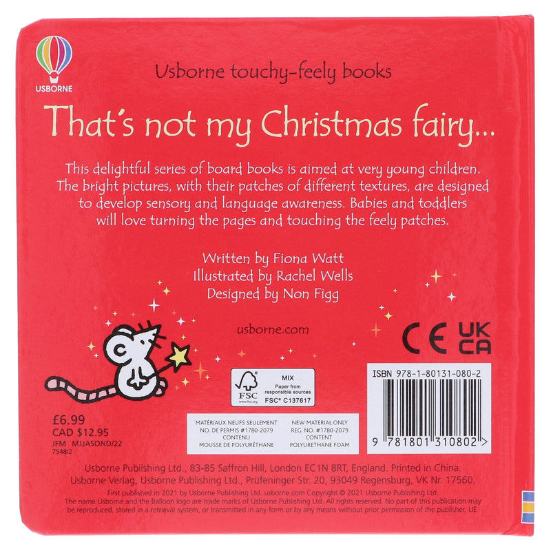 That's Not My Christmas Fairy by Fiona Watt (Usborne Touchy-Feely Books) - Ages 0-2 - Sprayed Edges Board Book 0-5 Usborne Publishing Ltd